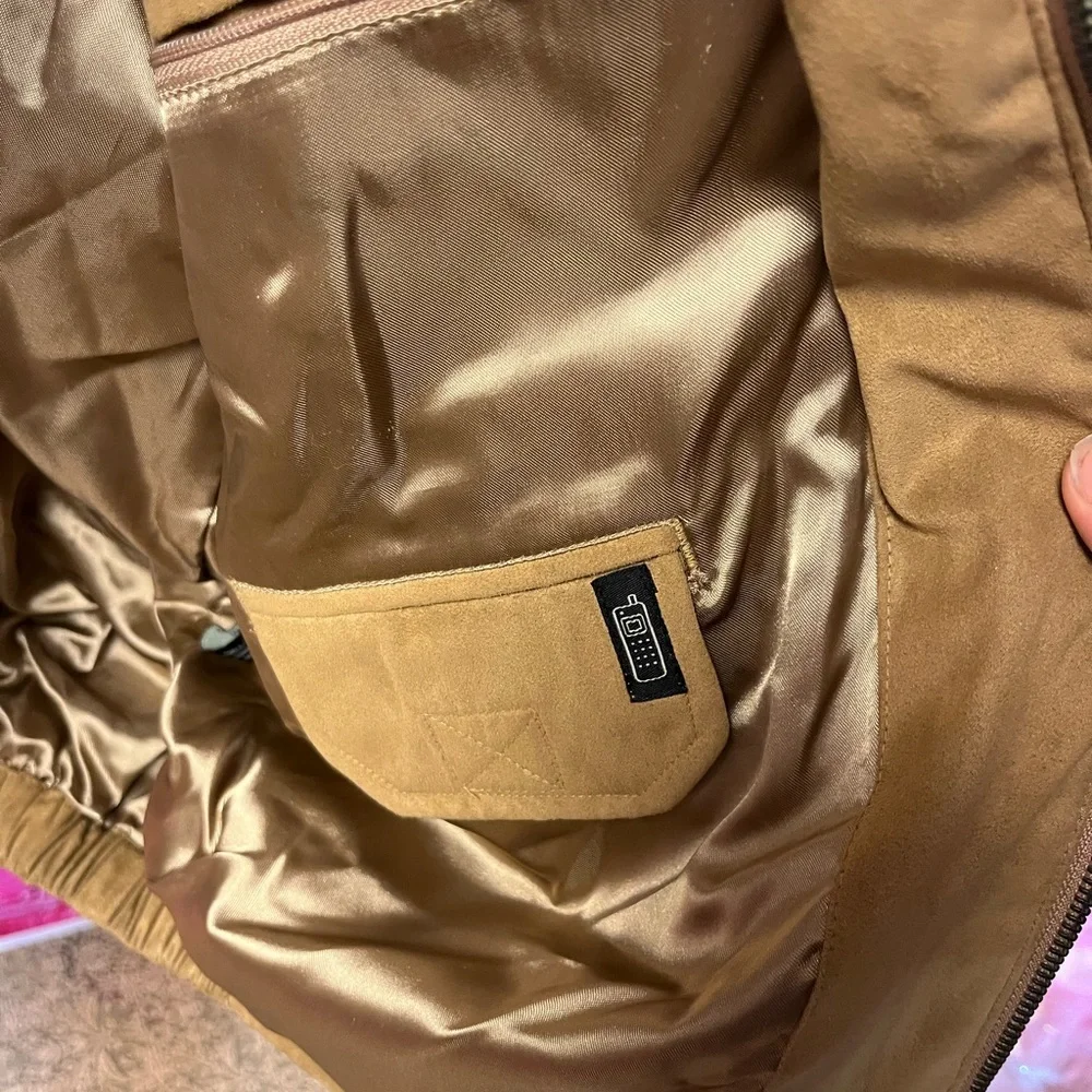 Weatherproof Mens Size‎ Large Bomber Jacket Tan Faux Suede Full Zip